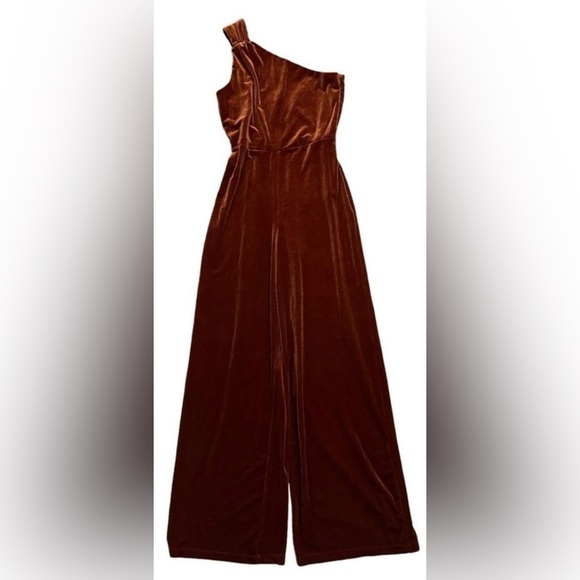 Banana Republic one shoulder Velvet Asymmetrical wide leg Jumpsuit size XXS - Picture 3 of 13